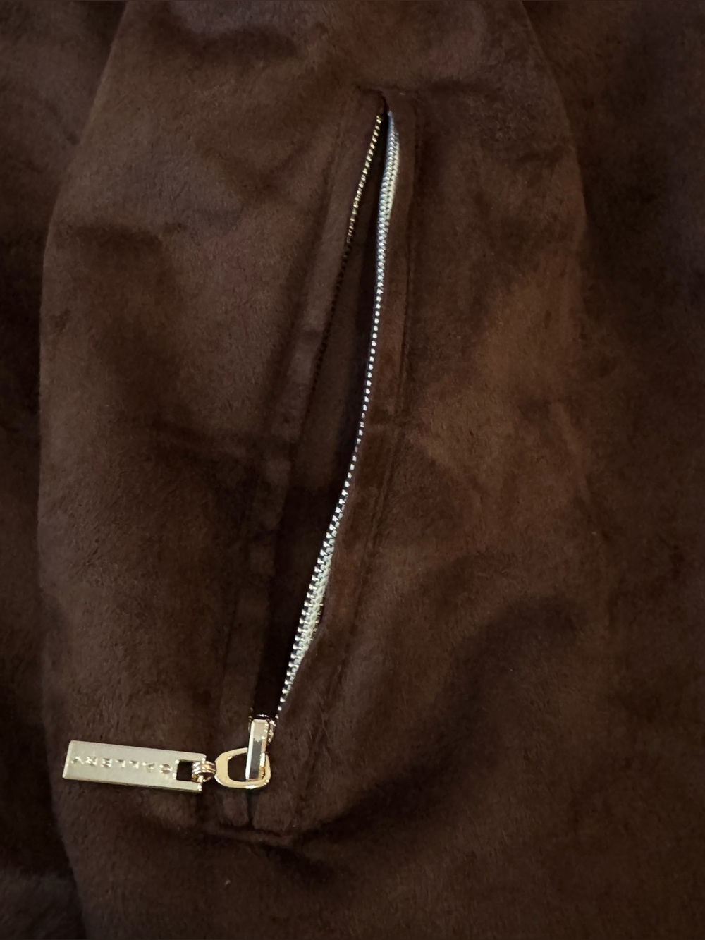 Gallery Faux Suede Faux Shearling Hooded Long Coat Brown XL NWT - Picture 11 of 13